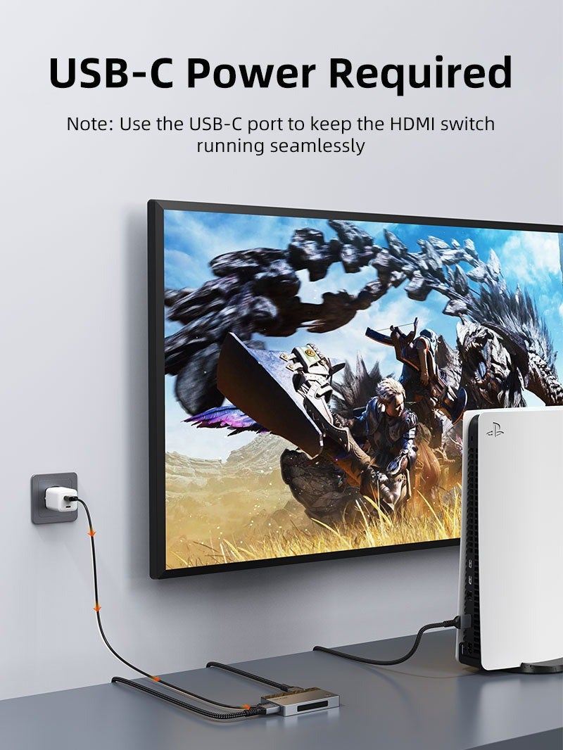 كابل تايم موزع HDMI ثلاثي المنافذ من CABLETIME بدقة 4K ومعدل تحديث 60 هرتز مع جهاز تحكم عن بعد ودليل استخدام، متوافق مع PS5 وPS4 وXbox وRoku وApple TV والكمبيوتر الشخصي - Image 4